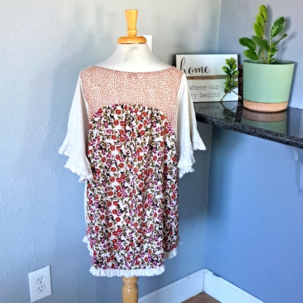 Umgee Floral Fringe Blouse | Size 1XL